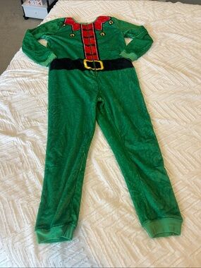 Awake Kids Green Fleece Plush Christmas Elf Front-Zip Jumpsuit Pajama Medium